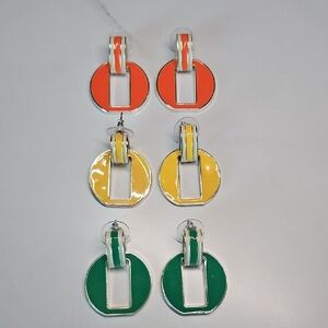 Chaps Colorblock Round Drop Earrings - Orange, Yellow, Green